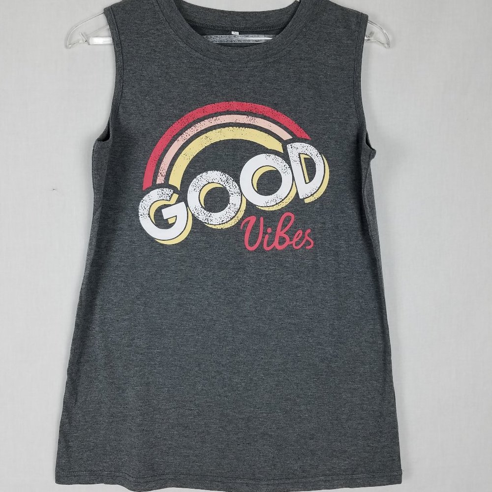 Good Vibes Gray Rainbow Muscle T Shirt Tank Small